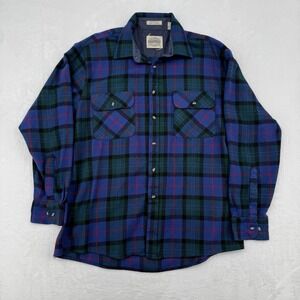 VTG Saugatuck Dry Goods Quilted Lined Flannel Sz Lg Blue Green Shacket